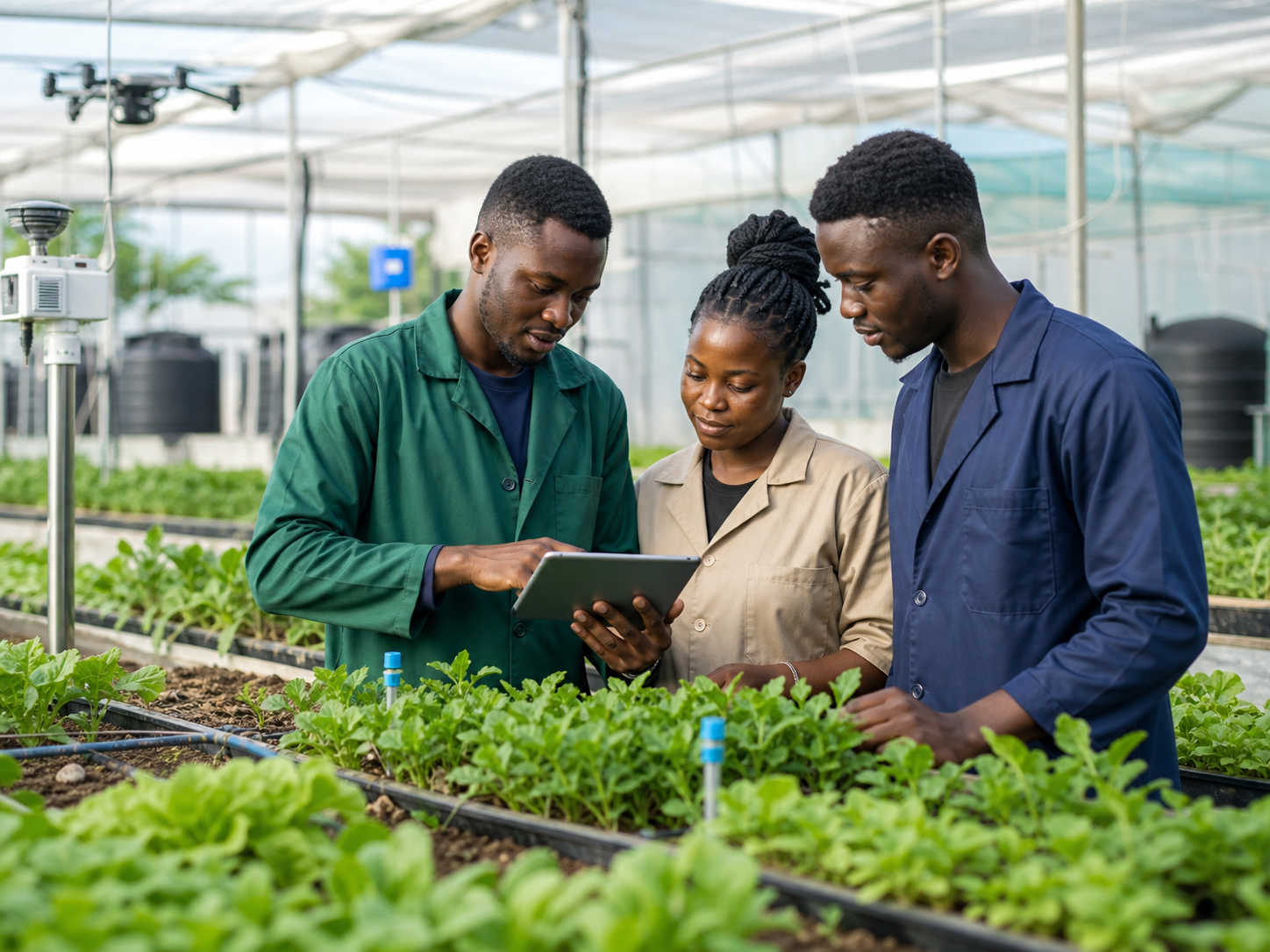 Climate-smart farm with drip irrigation and crop monitoring